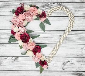 wire heart wreath, Add Wood Flowers