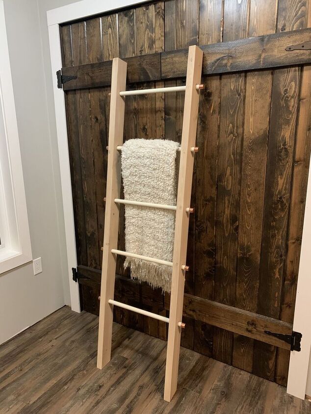 blanket ladder with copper accents