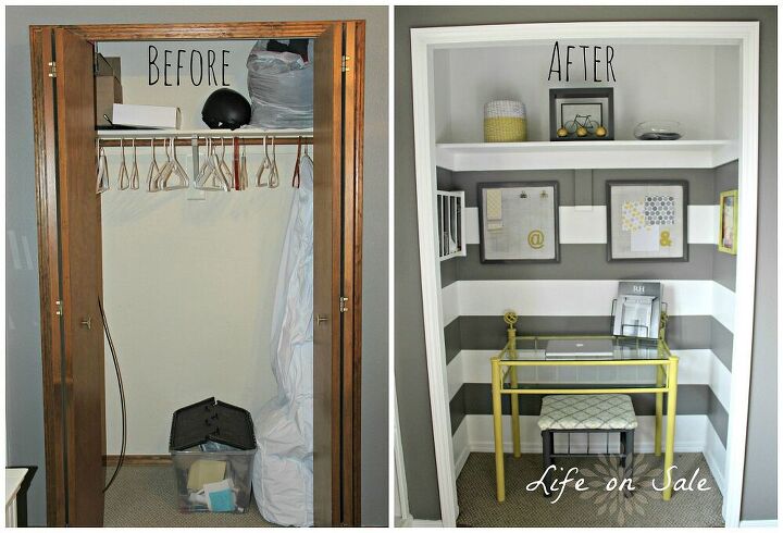 6 diy cloffice ideas for small spaces, Master Bedroom Office in a Closet