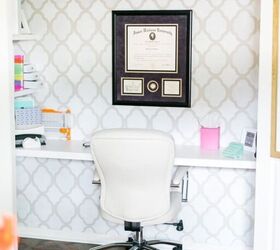 6 diy cloffice ideas for small spaces, Stencils Can Perk Up A Small Office Space