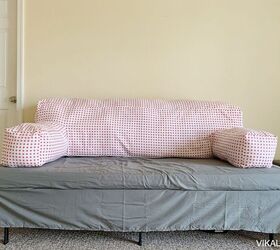 how to convert a twin bed into a couch, After with couch pillow without tufting
