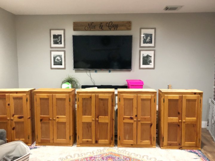 diy tv built ins from facebook marketplace cabinets