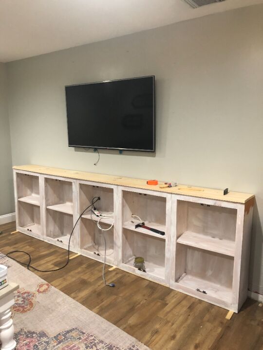 diy tv built ins from facebook marketplace cabinets