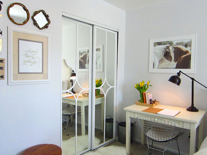 10 best easy diy closet door makeover ideas on a budget, Mirrored Closet Door Makeover