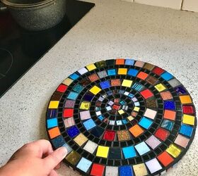 how to transform a cake stand into a mosaic trivet, Mosaic pot trivet