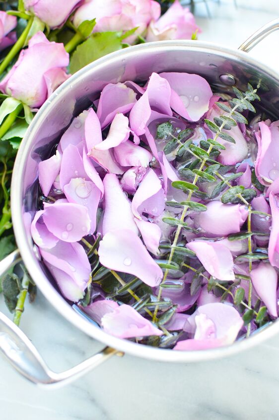 14 ways to use your valentine s day bouquet instead of throwing it out, Rose Eucalyptus Simmer Pot Potpourri