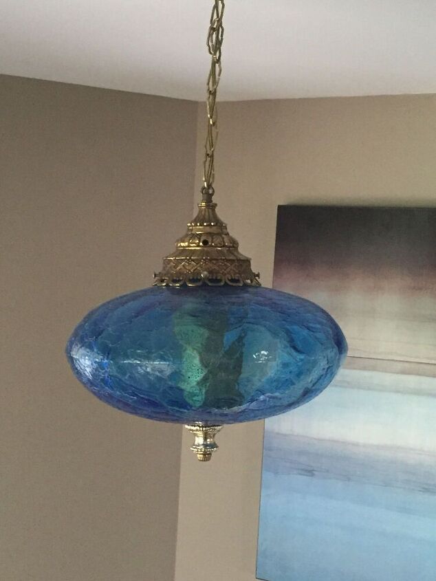 reciclagem de uma bela luz pingente de vidro azul antigo