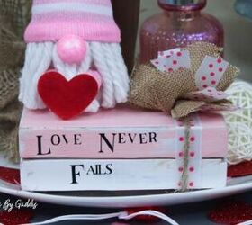 valentines day garland and wood stacked books tiered tray decor diy