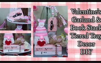 Día de San Valentín Guirnalda y libros de madera apilados bandeja de decoración de bricolaje