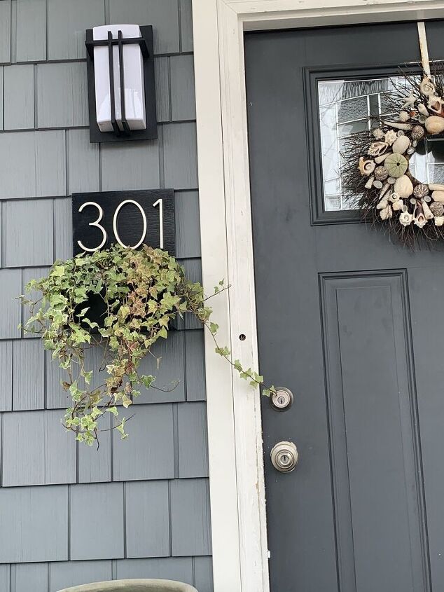 diy modern house number sign with planter box