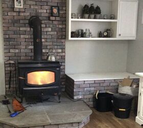 painted brick wood stove fireplace, Before