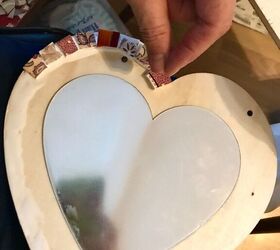 how to transform your old crockery into a beautiful mirror frame, Stick tiles around edge
