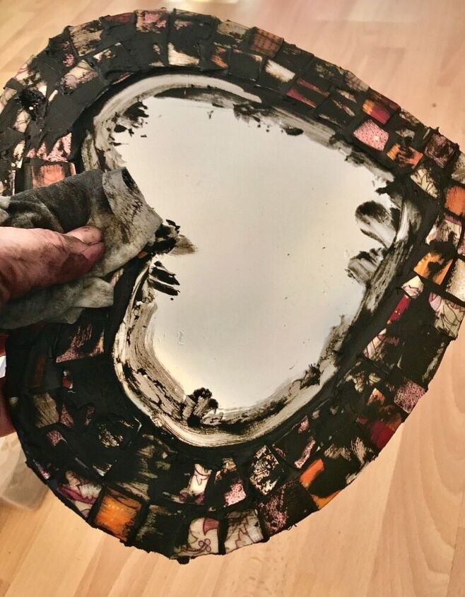 how to transform your old crockery into a beautiful mirror frame, Cleaning excess grout off