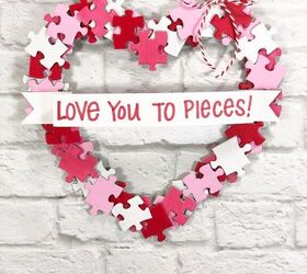 s 25 sweet upcycles that made us smile this month, Puzzle Piece Heart Wreath a Dollar Tree DIY