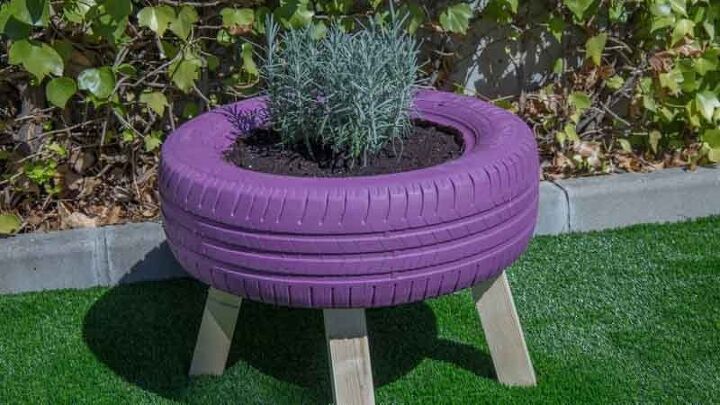 legged planter made from a tire
