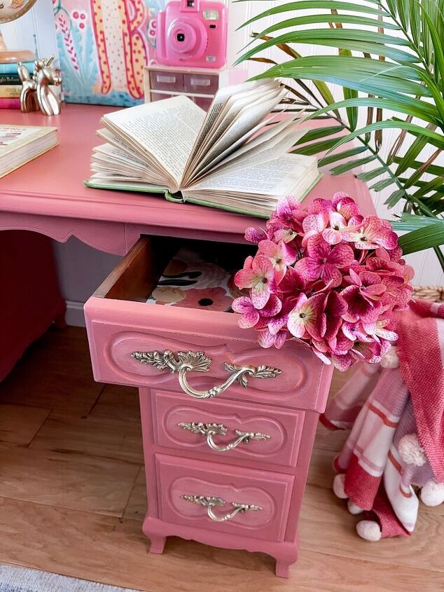 pink desk furniture makeover