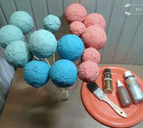 creating decor orbs from styrofoam balls, Decoupaged Balls Painted