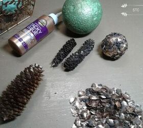 creating decor orbs from styrofoam balls, Snipping the Pine Cone
