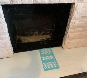 updating a fireplace hearth with paint stencil
