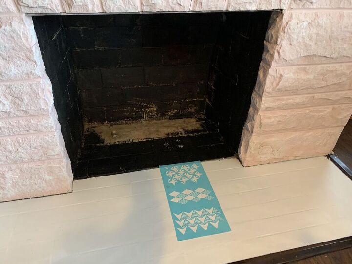 updating a fireplace hearth with paint stencil