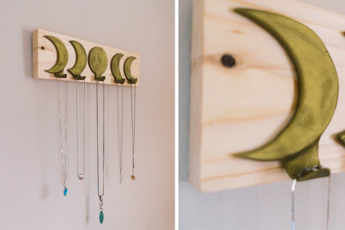 diy clay jewelry holder with crescent moon