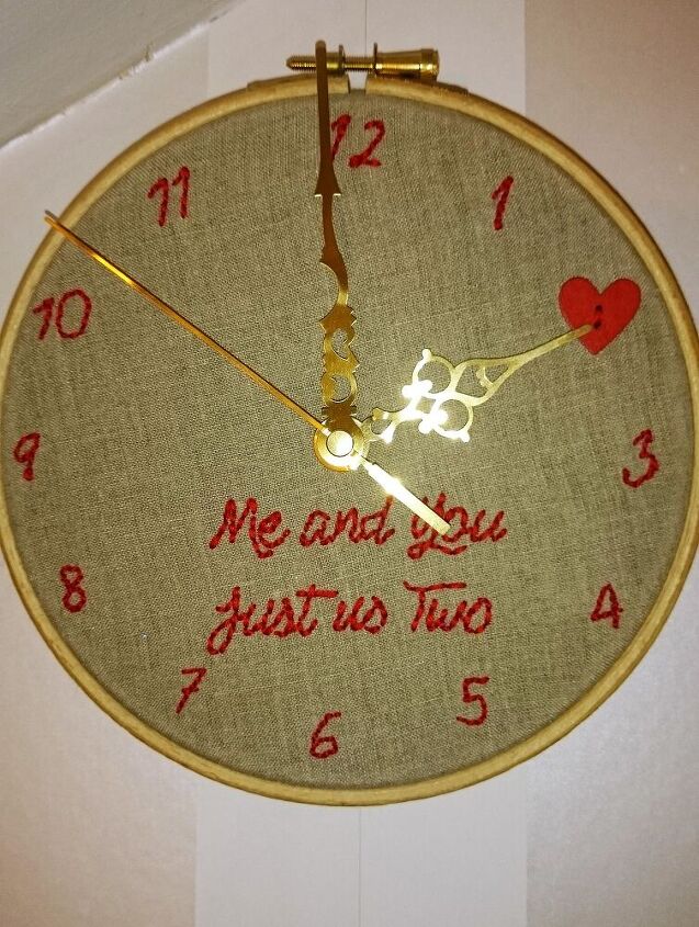 s 20 valentine s day gifts you can make for under 20, DIY Valentine s Embroidery Hoop Clock