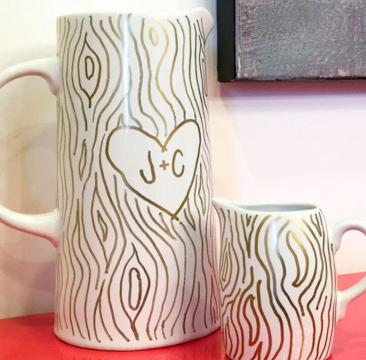 s 20 valentine s day gifts you can make for under 20, Faux Bois Sharpie Valentines Pitcher