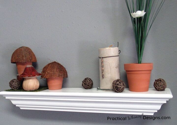 decorao de cogumelos faa voc mesmo, Cogumelos vela e flor na prateleira