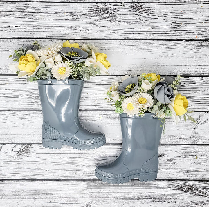 rain boot decor, Happy Flowers