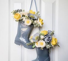 rain boot decor, Add Ribbon and Hang on Your Door