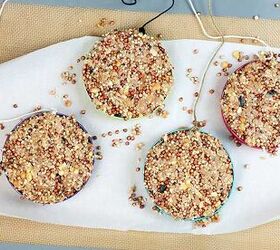 Press bird seeds into canning lids for this sweet outdoor idea