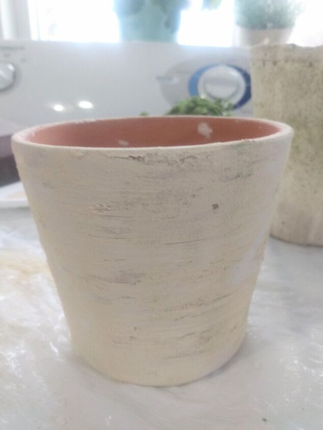 how to make aged clay pots using dollar store spackle, Sanding and painting the clay pot