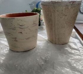 how to make aged clay pots using dollar store spackle, How to age clay pots