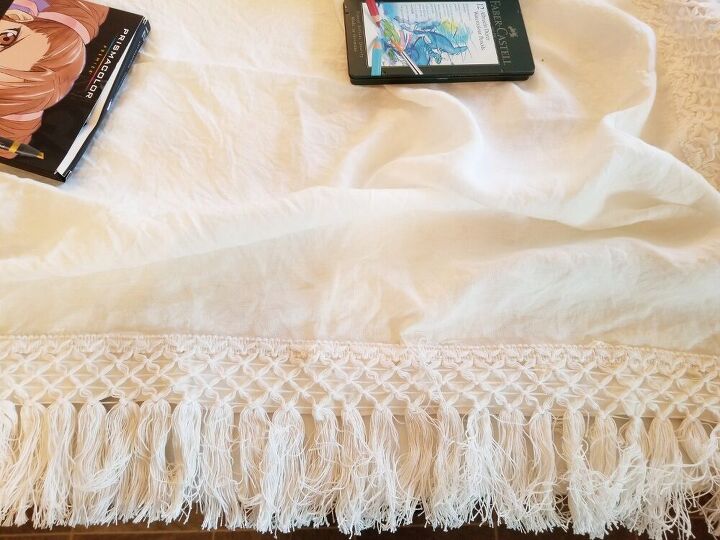 thrift store table cloth gets a boho upcycle