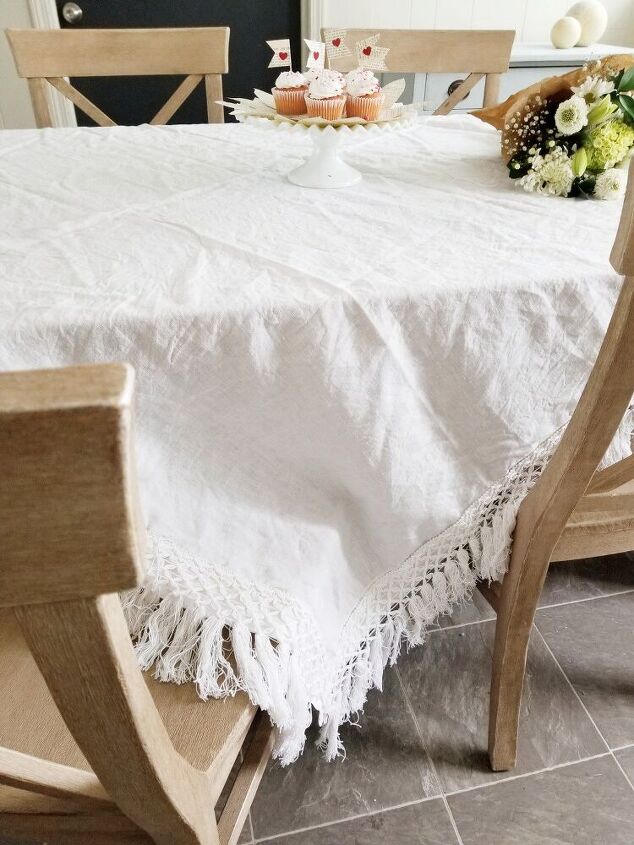 thrift store table cloth gets a boho upcycle
