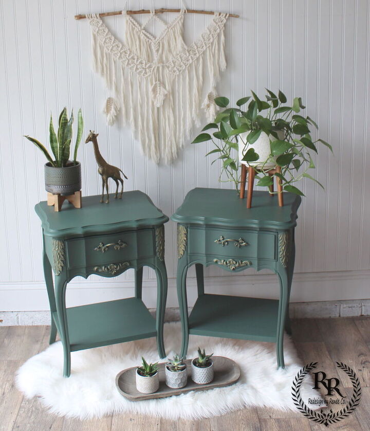 french provincial side table redesign in a bold green