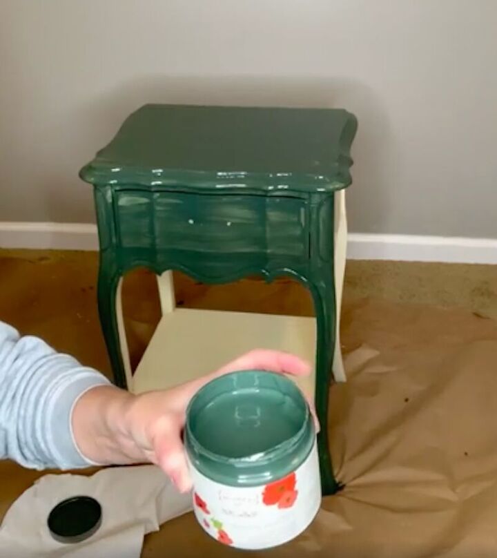 french provincial side table redesign in a bold green