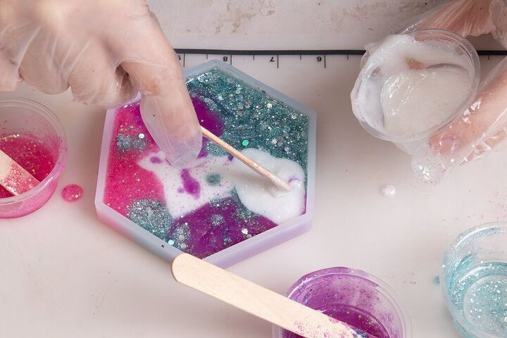 posavasos de resina con purpurina de unicornio fcil de hacer