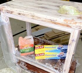 Wrap your tired old tables in plastic to give them this much fresher look