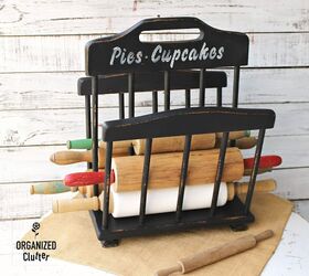 from garage sale magazine rack to rolling pin kitchen display