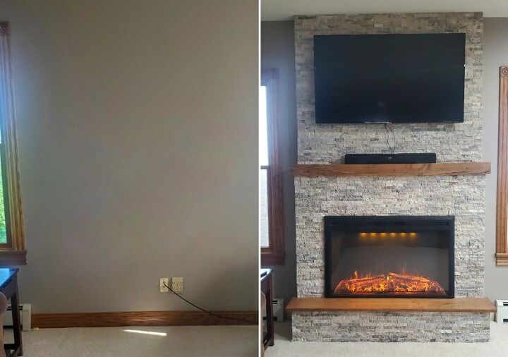 how to build a diy stone fireplace, Before and After