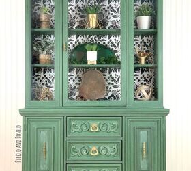 14 stunning furniture flips that have stolen our hearts, Green Stenciled Hutch Makeover