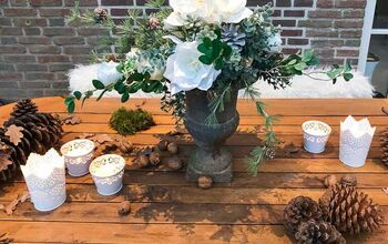 Arreglo floral de invierno DIY para la mesa del jardín