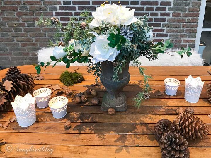 diy winter floral arrangement for the garden table, Making a floral arrangement for your garden table requires only a few easy steps