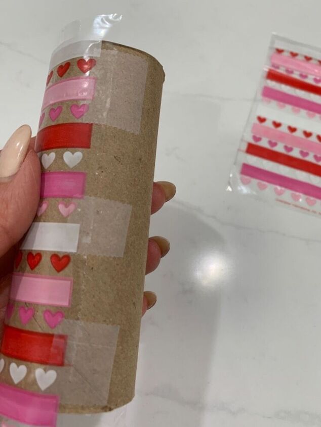 kids valentines treat poppers, Step 2 Wrapping the toilet paper rolls