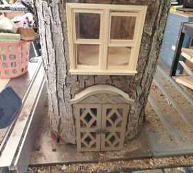 how to make a diy log fairy house that looks like magic, Paint windows and doors to match