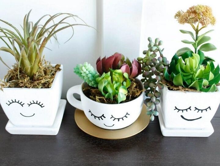 s 20 cute ways to welcome spring next month, Smiling succulent planters