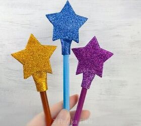 Decoración de lápices con estrellas de purpurina