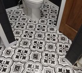 20 bathroom updates that ll make you smile while you brush your teeth, Stencil your tile floor for an updated look
