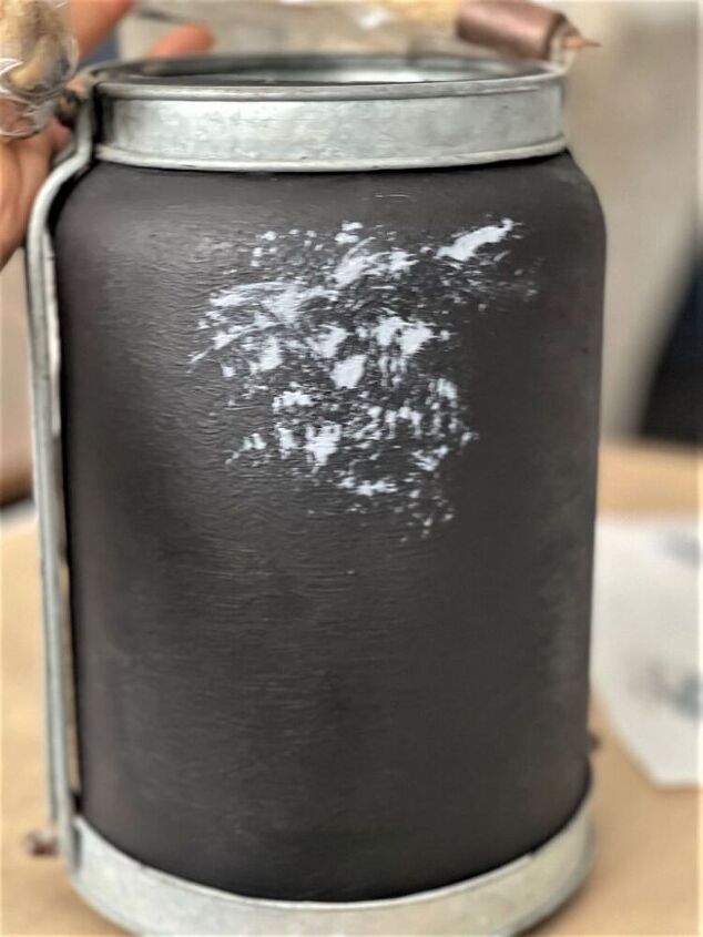 how to diy black burnished vase to create aged pottery, Used stippled effect on the lantern to start